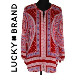 Lucky Brand Red and Blue Button Down Long Sleeve Shirt Size XL